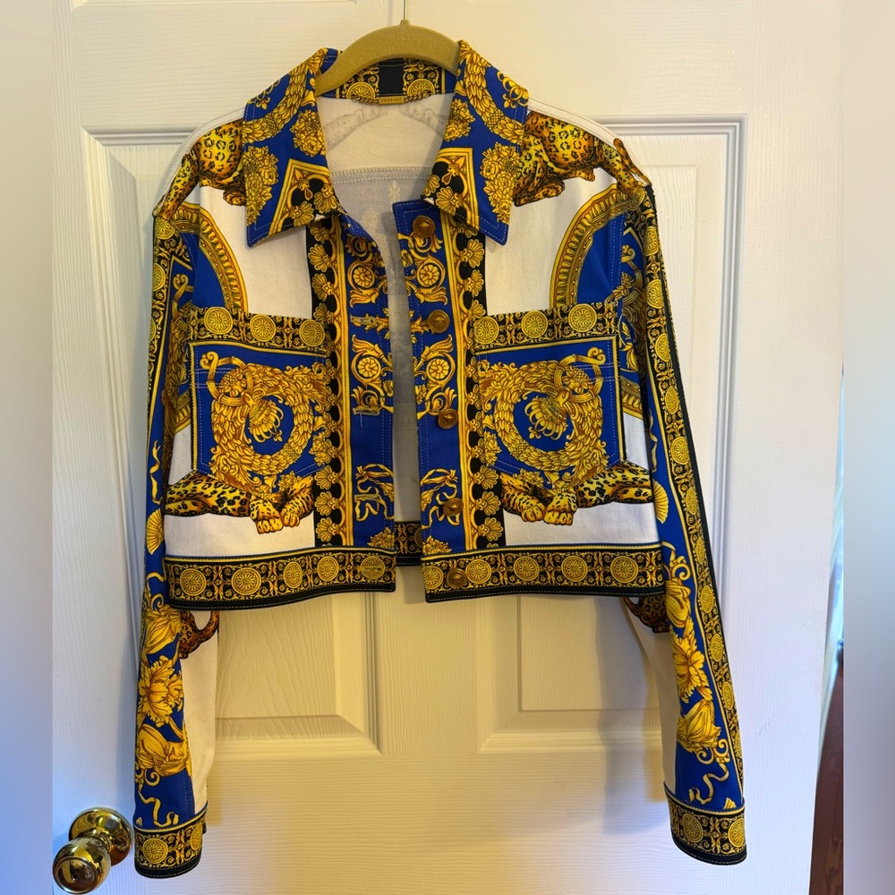 Versace Women's Blue and Gold Jacket